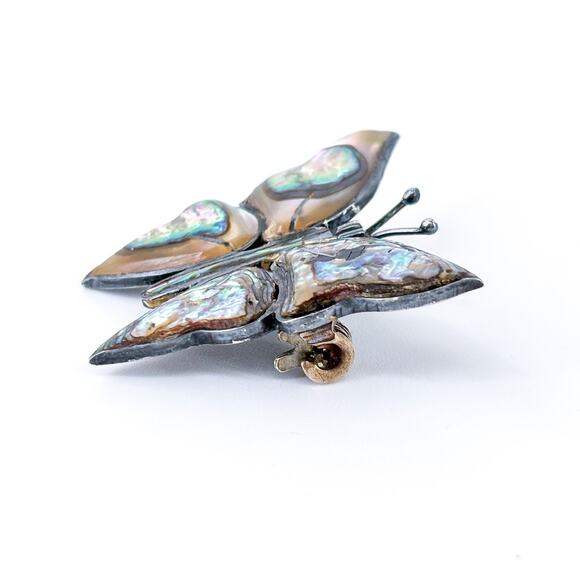 Vintage Mexico AM Taxco Sterling Silver 925 Abalone Butterfly Brooch Pin - Picture 3 of 7